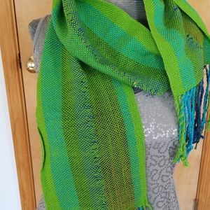 Hand woven cotton scarf blue, green